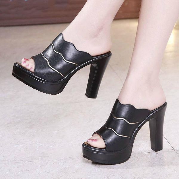 slippers retro genuine leather peep toe spike heels platform outdoor summer women slides fashion ladies shoes zapatos de mujer, Black
slippers retro genuine leather peep toe spike heels platform outdoor summer women slides fashion ladies shoes zapatos de mujer, Black