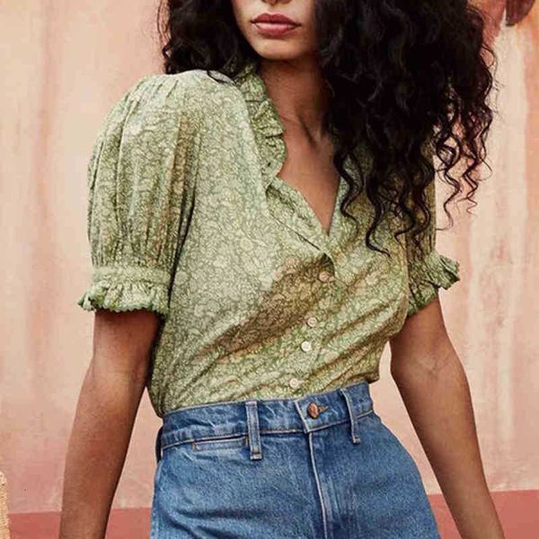 women's blouses & shirts blouses ruffle women floral print puff sleeve green slim waist buttons up blouse casual retro mujer chemisier, White
women's blouses & shirts blouses ruffle women floral print puff sleeve green slim waist buttons up blouse casual retro mujer chemisier, White
