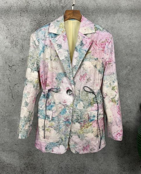 ladies 2021 fashion long sleeve lapel printed waist suit 1103 women's suits & blazers, White;black