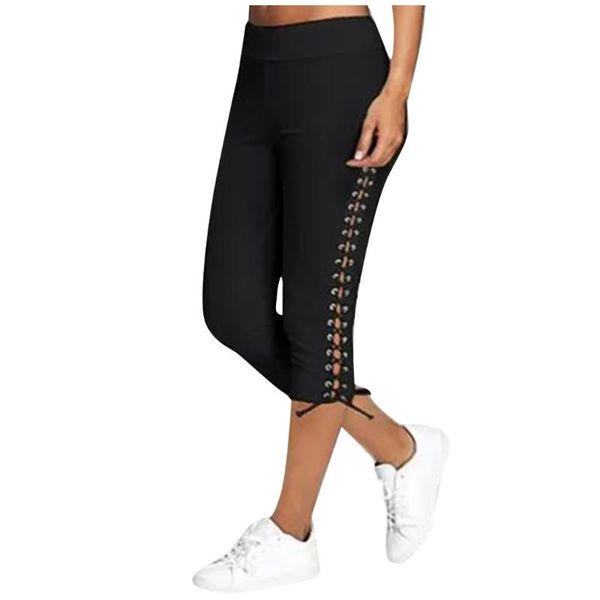 women's leggings cropped fashion women solid bandage lace up elastic waist trousers casual sweatpants fitness workout sports jeggings, Black
women's leggings cropped fashion women solid bandage lace up elastic waist trousers casual sweatpants fitness workout sports jeggings, Black