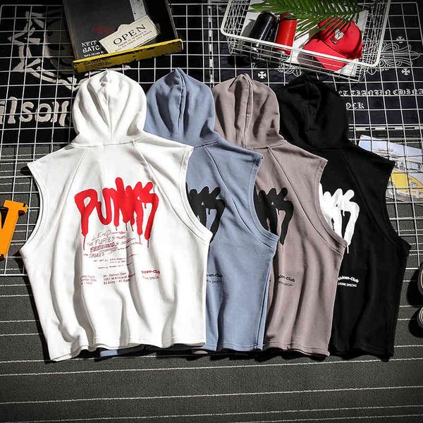 spring and summer oversize hip hop sleeveless t-shirt men's punk cantilevered casual sports loose hooded vest, Gray
spring and summer oversize hip hop sleeveless t-shirt men's punk cantilevered casual sports loose hooded vest, Gray