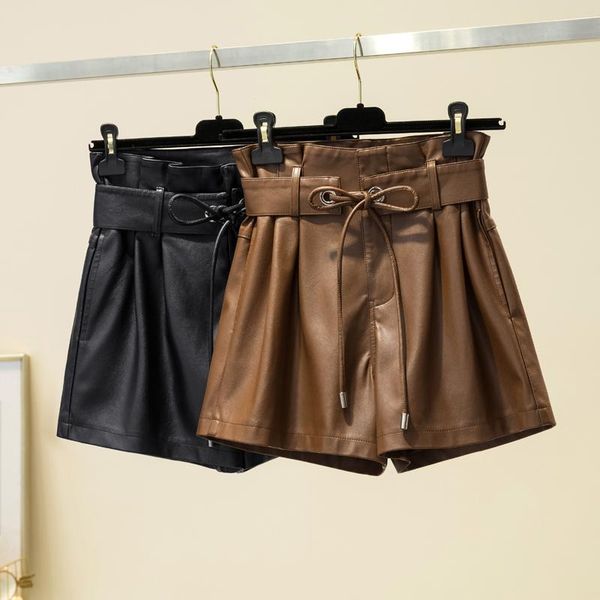 large size shorts 2021 autumn winter loose elastic high waist lace-up belt wash leather women pu short women's, White;black
large size shorts 2021 autumn winter loose elastic high waist lace-up belt wash leather women pu short women's, White;black