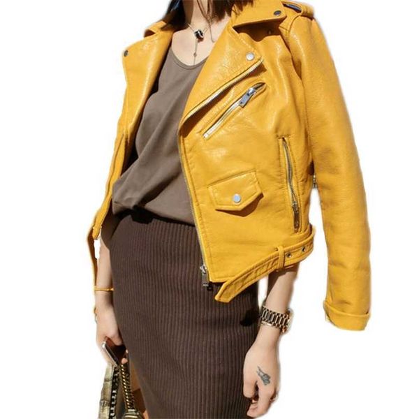 women faux leather jacket spring autumn slim short pink motorcycle coats street ladies biker outwear clothes femme 210525, Black
women faux leather jacket spring autumn slim short pink motorcycle coats street ladies biker outwear clothes femme 210525, Black