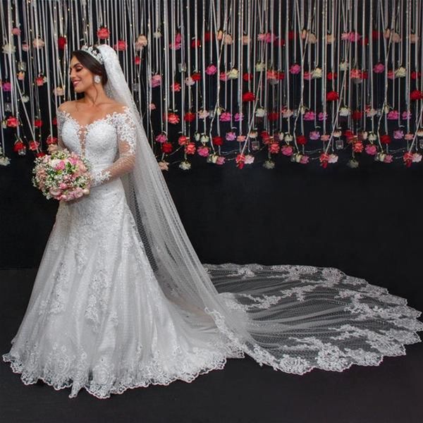 gorgeous full lace wedding dresses a line applique beading illusion jewel neck long sleeves v back open sweep train bridal gowns, White
gorgeous full lace wedding dresses a line applique beading illusion jewel neck long sleeves v back open sweep train bridal gowns, White