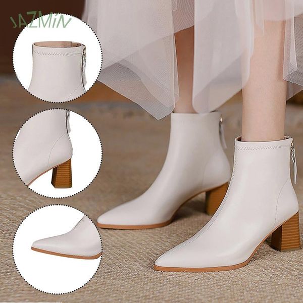 boots simple pure color leather ladies black beige thick heel short zipper pointed toe british style all-match fashion
boots simple pure color leather ladies black beige thick heel short zipper pointed toe british style all-match fashion