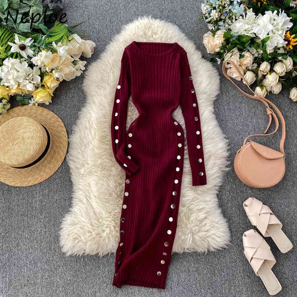 neploe solid color chic exquisite button dresses women autumn winter new elegant slim waist vestidos o-neck knitted dress 210423, Black;gray
neploe solid color chic exquisite button dresses women autumn winter new elegant slim waist vestidos o-neck knitted dress 210423, Black;gray