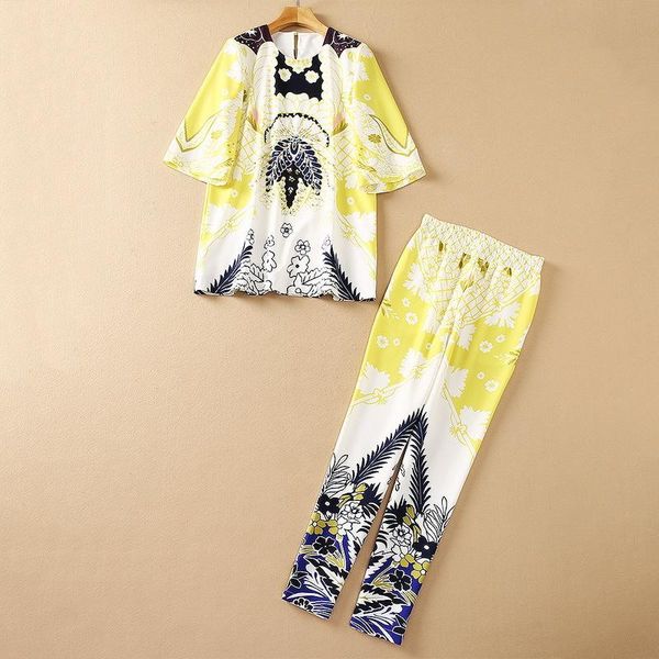 women's two piece pants european and american wear for summer 2021 print t-shirt cropped sleeves beaded beads nine minutes of suits, White
women's two piece pants european and american wear for summer 2021 print t-shirt cropped sleeves beaded beads nine minutes of suits, White