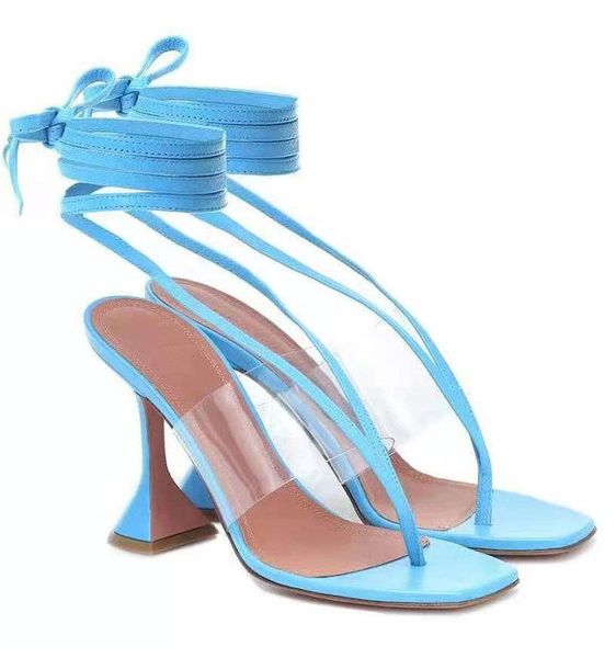 Dress Shoes Thong Sandals Strappy High Heels Women 2021 Ladies Clear White Square Toe Sandal Womens Summer Woman Designer Blue
