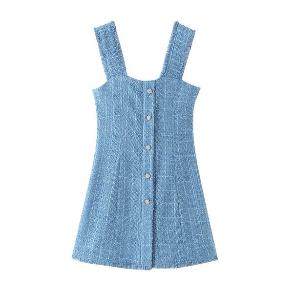 women chic jewel buttons frayed tweed mini dress fashion backless side zipper straps female dresses mujer 210430, Black;gray
women chic jewel buttons frayed tweed mini dress fashion backless side zipper straps female dresses mujer 210430, Black;gray