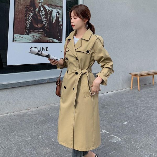 women's trench coats casual female double breasted slim long coat with belt spring autumn women solid color windbreaker outwear, Tan;black
women's trench coats casual female double breasted slim long coat with belt spring autumn women solid color windbreaker outwear, Tan;black