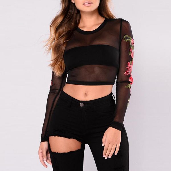 womens blouses autumn crop long sleeve black mesh transparent punk club tees beach a3, White
womens blouses autumn crop long sleeve black mesh transparent punk club tees beach a3, White