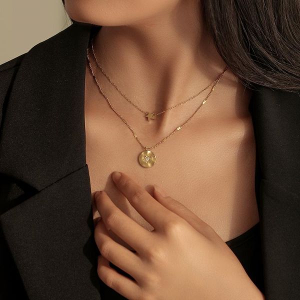 pendant necklaces design gold plated double layer star coin sun necklace stainless steel jewelry, Silver
pendant necklaces design gold plated double layer star coin sun necklace stainless steel jewelry, Silver