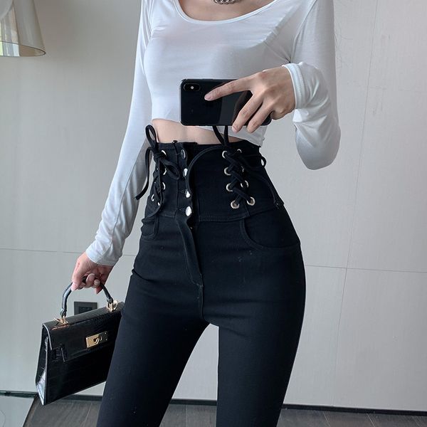 kog651 black female belt nine points to lift jeans new winter show high stretch feet tall waist pencil pants, Blue
kog651 black female belt nine points to lift jeans new winter show high stretch feet tall waist pencil pants, Blue