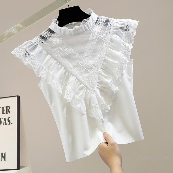 women's t-shirt women ruffles lotus leaf stitching see-through lace patch knitted t shirt lady sleeveless summer clothing white bla 
women's t-shirt women ruffles lotus leaf stitching see-through lace patch knitted t shirt lady sleeveless summer clothing white bla