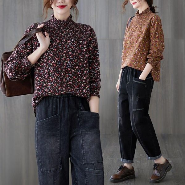 women's blouses & shirts 2021 autumn and winter plus size loose slim retro printed cotton linen bottoming pullover female., White
women's blouses & shirts 2021 autumn and winter plus size loose slim retro printed cotton linen bottoming pullover female., White
