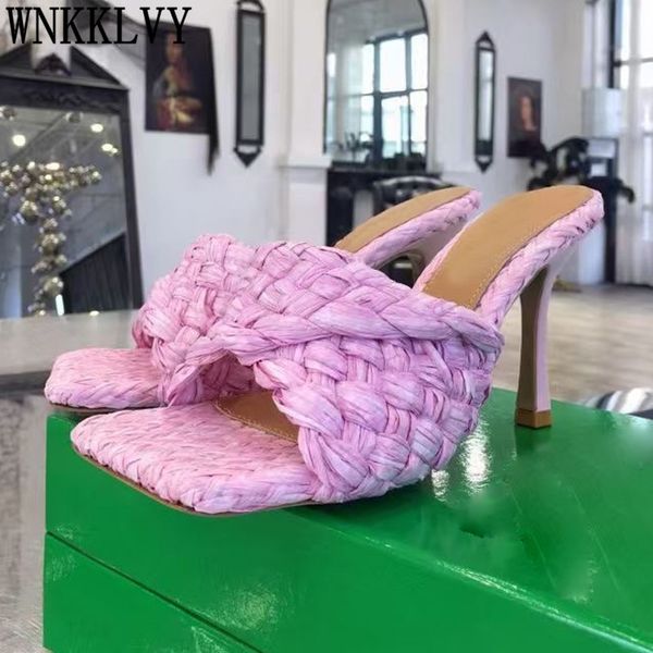 2021 candy color handmade weave slippers women square peep toe thin high heel sandals summer party sandalias runway t-show shoes, Black
2021 candy color handmade weave slippers women square peep toe thin high heel sandals summer party sandalias runway t-show shoes, Black