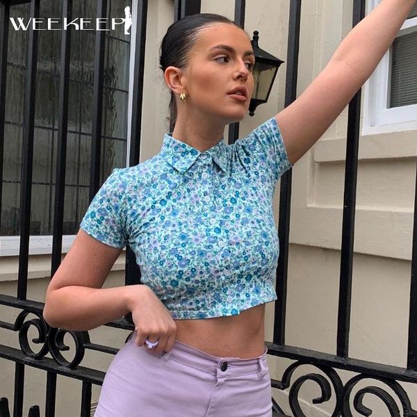 women's t-shirt weekeep casual floral print t-shirts women short sleeve buttons cardigan summer y2k aesthetic cropped vintage street, White
women's t-shirt weekeep casual floral print t-shirts women short sleeve buttons cardigan summer y2k aesthetic cropped vintage street, White