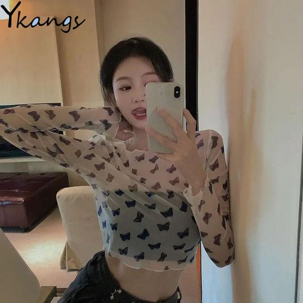 women butterfly mesh perspective long sleeve fashion goth t-shirts casual harajuku korean streetwear transparent female women's t-shir, White
women butterfly mesh perspective long sleeve fashion goth t-shirts casual harajuku korean streetwear transparent female women's t-shir, White