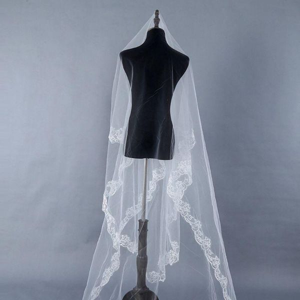 bridal veils 1.5/2/3/5m 1 layer women white ultra long wedding tulle veil wide embroidered hexagonal floral applique edge, Black 
bridal veils 1.5/2/3/5m 1 layer women white ultra long wedding tulle veil wide embroidered hexagonal floral applique edge, Black