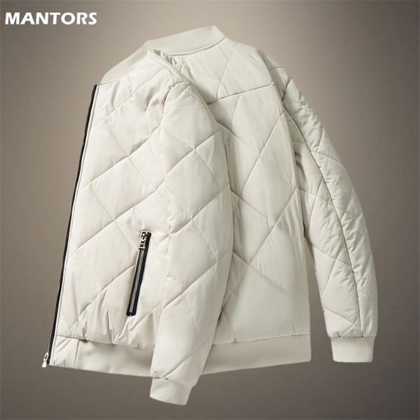 cotton coat fleece thick warm jacket mens autumn winter parkas jacket mens casual coats male outerwear diamond pattern 211129, Black