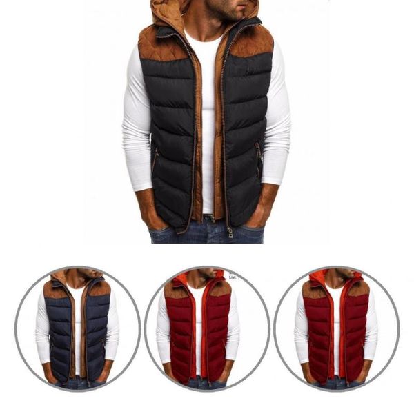 men's vests down vest double zipper warm leisure keep hooded coat, Black;white
men's vests down vest double zipper warm leisure keep hooded coat, Black;white