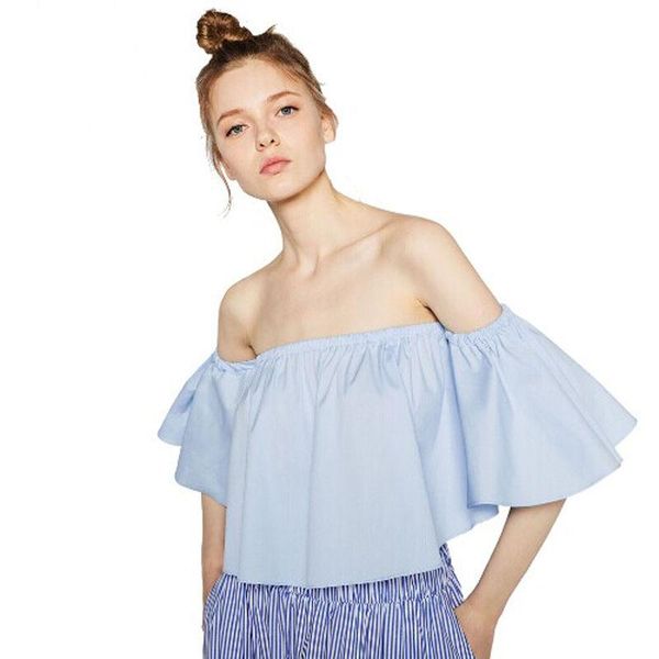 women's blouses & shirts shoulderless flare sleeve off shoulder shirt cropped, White
women's blouses & shirts shoulderless flare sleeve off shoulder shirt cropped, White