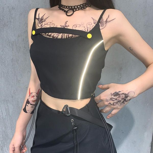 women's tanks & camis goth girl streetwear punk women reflective lace up strapless slim tank ins style dark black vests for female, White
women's tanks & camis goth girl streetwear punk women reflective lace up strapless slim tank ins style dark black vests for female, White