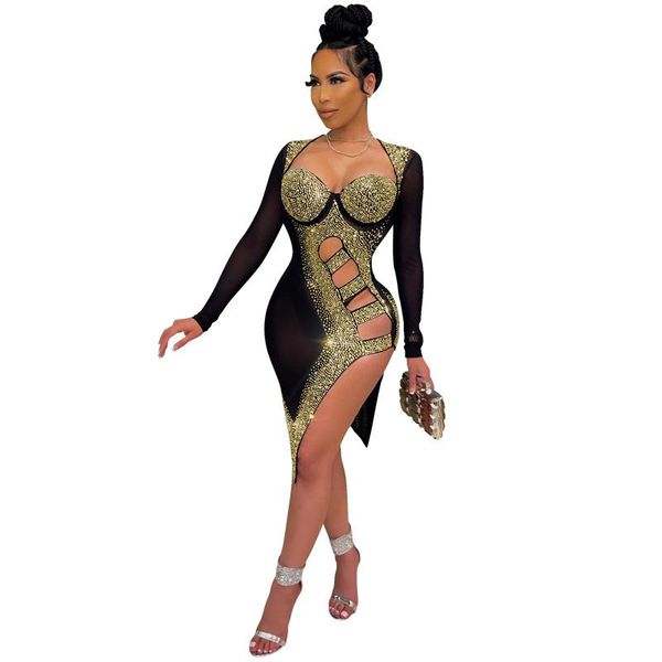 casual dresses 2021 sheer mesh patchwork diamond crystal hollow out mini dress women long sleeve side split bodycon night party clubwea, Black;gray
casual dresses 2021 sheer mesh patchwork diamond crystal hollow out mini dress women long sleeve side split bodycon night party clubwea, Black;gray