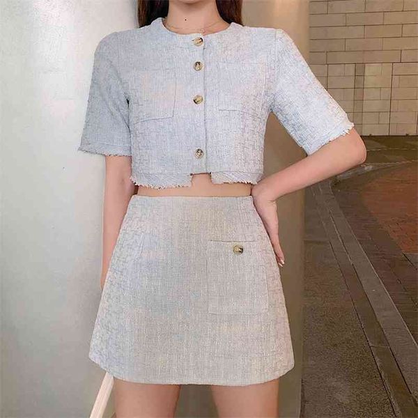 female elegant skirt suit fashion tweed 2 piece sets womens outfits crop mini two summer 210514, White
female elegant skirt suit fashion tweed 2 piece sets womens outfits crop mini two summer 210514, White
