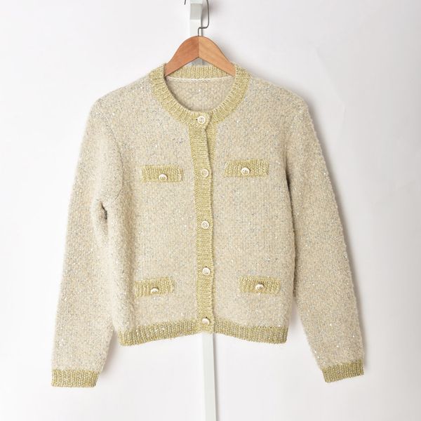 2021 autumn fall long sleeves round neckline khaki sweater french style woolen knitted contrast trim sequins single-breasted cardigan sweate, White;black
2021 autumn fall long sleeves round neckline khaki sweater french style woolen knitted contrast trim sequins single-breasted cardigan sweate, White;black