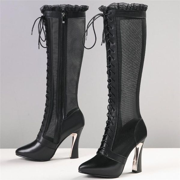 boots 2021 casual shoes womens lace up genuine leather summer knee high female breathable mesh heel pointed toe pumps, Black
boots 2021 casual shoes womens lace up genuine leather summer knee high female breathable mesh heel pointed toe pumps, Black