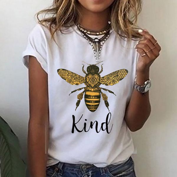 2021 summer women's bee print short sleeve printed round neck t-shirt, White
2021 summer women's bee print short sleeve printed round neck t-shirt, White