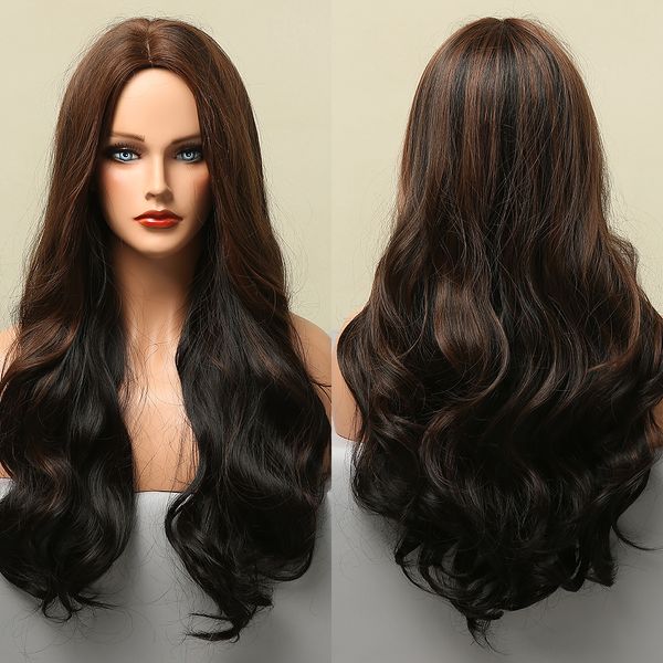 ombre black golden brown highlight synthetic wigs middle part long body wave wigs for women cosplay party heat resistant fiber
ombre black golden brown highlight synthetic wigs middle part long body wave wigs for women cosplay party heat resistant fiber