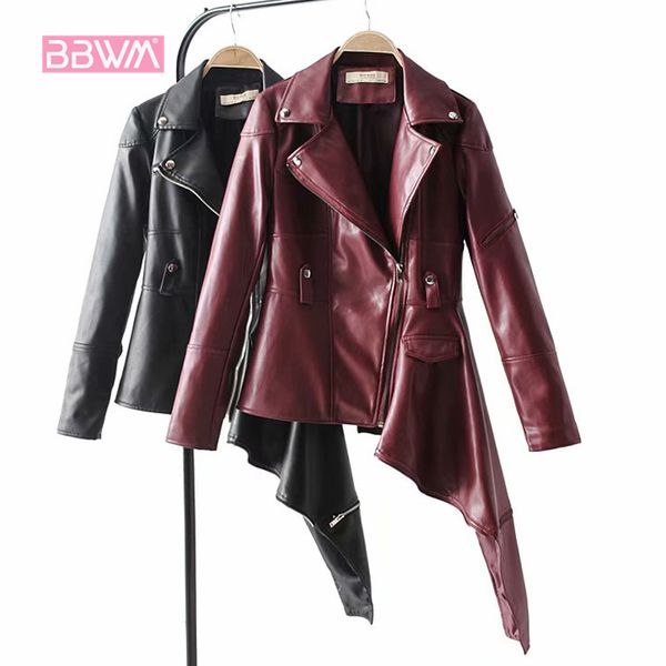 elegant women's autumn irregular locomotive pu leather short jacket long sleeve black color female jacket 210507
elegant women's autumn irregular locomotive pu leather short jacket long sleeve black color female jacket 210507