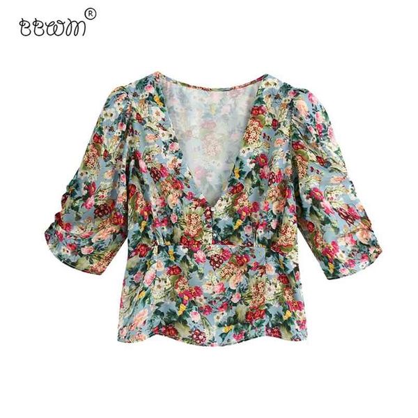 women vintage floral print cropped blouses fashion female v neck short sleeve side zipper shirts chic blusas mujer 210531, White
women vintage floral print cropped blouses fashion female v neck short sleeve side zipper shirts chic blusas mujer 210531, White
