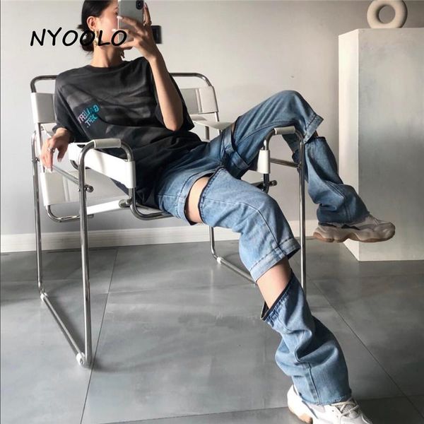 women's jeans nyoolo novelty style detachable zipper three ways to wear patchwork high waist women harajuku street straight denim pants, Blue
women's jeans nyoolo novelty style detachable zipper three ways to wear patchwork high waist women harajuku street straight denim pants, Blue