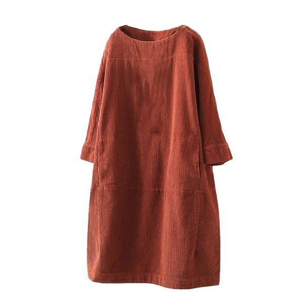 women solid color long sleeve o neck corduroy pockets plus size loose midi dress casual dresses, Black;gray
women solid color long sleeve o neck corduroy pockets plus size loose midi dress casual dresses, Black;gray