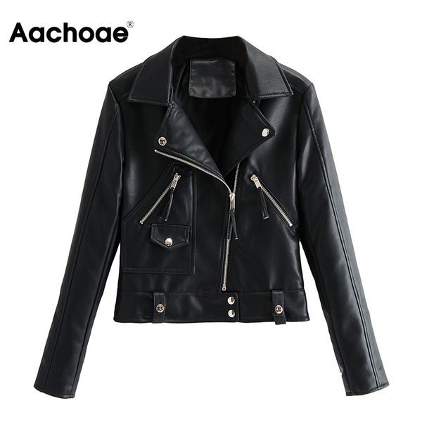 aachoae chic solid pu leather jacket women long sleeve streetwear short lady lapel neck stylish office wear coat outerwear 210413, Black
aachoae chic solid pu leather jacket women long sleeve streetwear short lady lapel neck stylish office wear coat outerwear 210413, Black