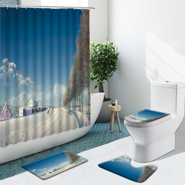 shower curtains winter snow scene houses tree ice lake bathroom curtain set non-slip rugs flannel carpet toilet cover bath mat
shower curtains winter snow scene houses tree ice lake bathroom curtain set non-slip rugs flannel carpet toilet cover bath mat
