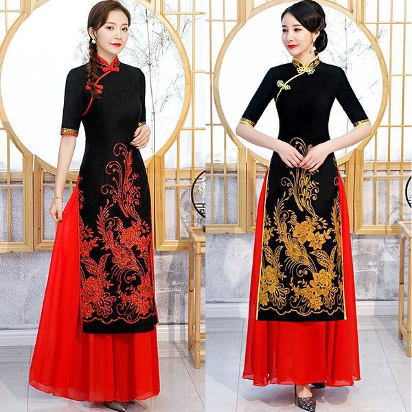 vintage vietnam traditional style ao dai flower embroidery gold velvet cheongsam half sleeve chinese wedding evening dress qipao, Red
vintage vietnam traditional style ao dai flower embroidery gold velvet cheongsam half sleeve chinese wedding evening dress qipao, Red