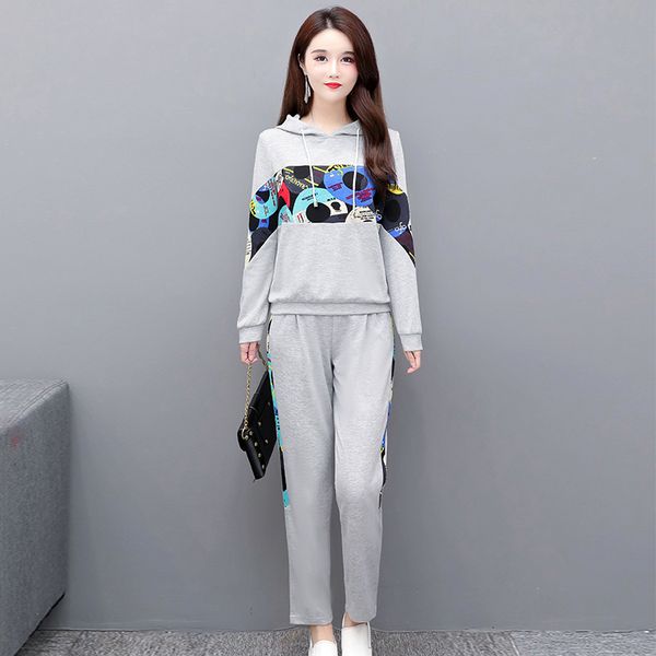 women's tracksuits western style hooded fashion sweater temperament printing leisure two piece spring sports suit, Gray
women's tracksuits western style hooded fashion sweater temperament printing leisure two piece spring sports suit, Gray