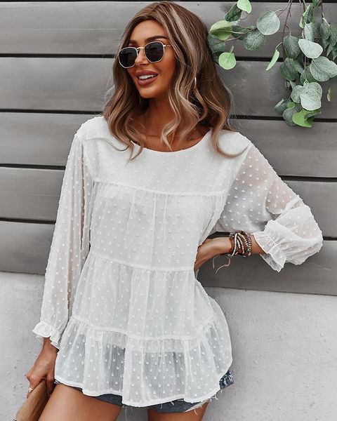 women's blouses & shirts 2021 autumn winter women and american fashion dot partwork long sleeve ruffles solid ladies t shirt, White
women's blouses & shirts 2021 autumn winter women and american fashion dot partwork long sleeve ruffles solid ladies t shirt, White