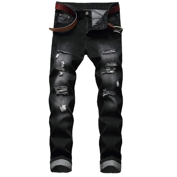 men's jeans cross border wear hole straight fit no tattered light denim pants, Blue
men's jeans cross border wear hole straight fit no tattered light denim pants, Blue