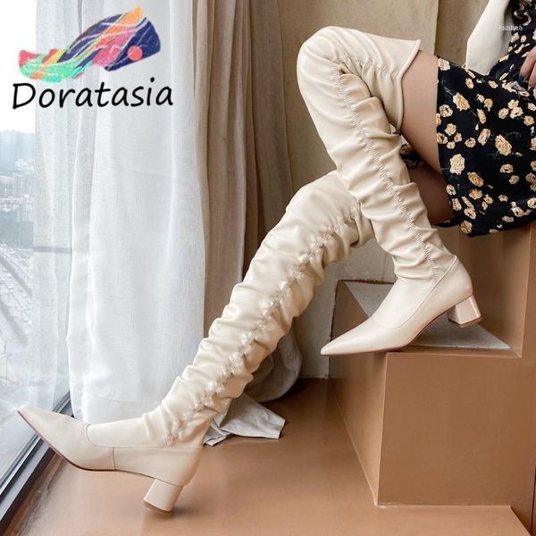 boots doratasia genuine leather women pleated pointed toe knee high shoes autumn heels over the boots11, Black
boots doratasia genuine leather women pleated pointed toe knee high shoes autumn heels over the boots11, Black