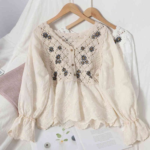 polos hollow out blouse for women autumn elegant v-neck single-breasted patchwork shirt female flare long sleeve beige/white
polos hollow out blouse for women autumn elegant v-neck single-breasted patchwork shirt female flare long sleeve beige/white