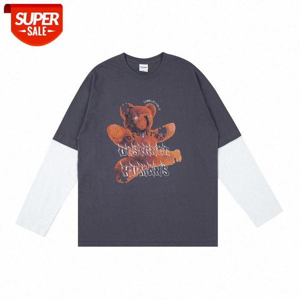 bear stitching fake two-piece long-sleeved t-shirt men's american loose round neck blouse pullover bottoming shirt #pe1k, White;black
bear stitching fake two-piece long-sleeved t-shirt men's american loose round neck blouse pullover bottoming shirt #pe1k, White;black