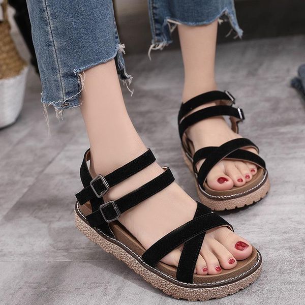 fashion open toe flat with platform sandals women front rear strap buckle ladies shoes solid casual basic, Black
fashion open toe flat with platform sandals women front rear strap buckle ladies shoes solid casual basic, Black