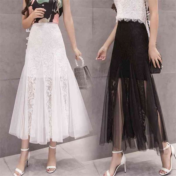 summer elastic high waist slim simple black lace skirt elegant all-match casual women a-line long 210527
summer elastic high waist slim simple black lace skirt elegant all-match casual women a-line long 210527