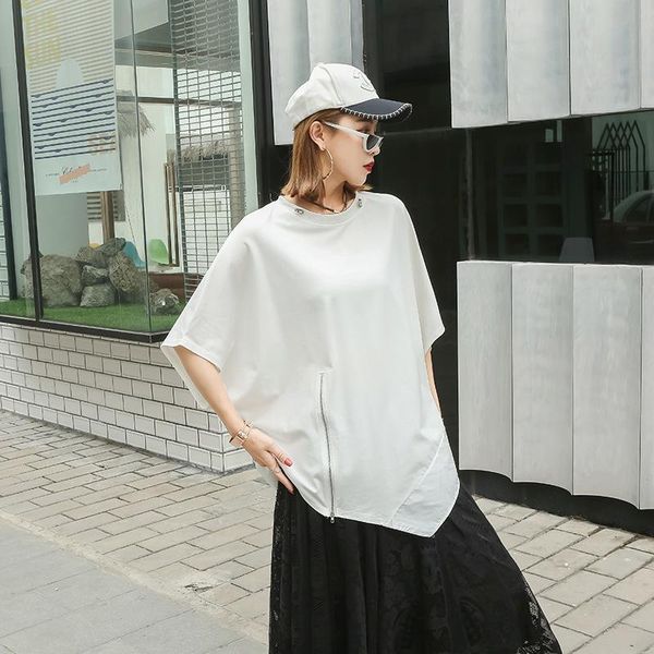 women's t-shirt superaen 2021 irregular stitching zipper loose short-sleeved female high street design batwing sleeve, White
women's t-shirt superaen 2021 irregular stitching zipper loose short-sleeved female high street design batwing sleeve, White