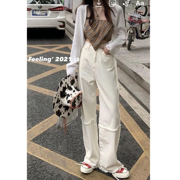 women's jeans fringed stitching women white straight high waist denim long pants wide leg, Blue
women's jeans fringed stitching women white straight high waist denim long pants wide leg, Blue
